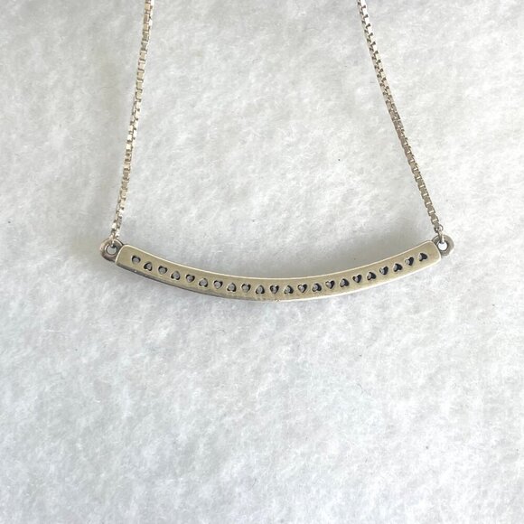 Hearts Of Pandora Sterling Silver 925 ALE CZ Curved Bar Necklace Adjustable 20" - Picture 6 of 16